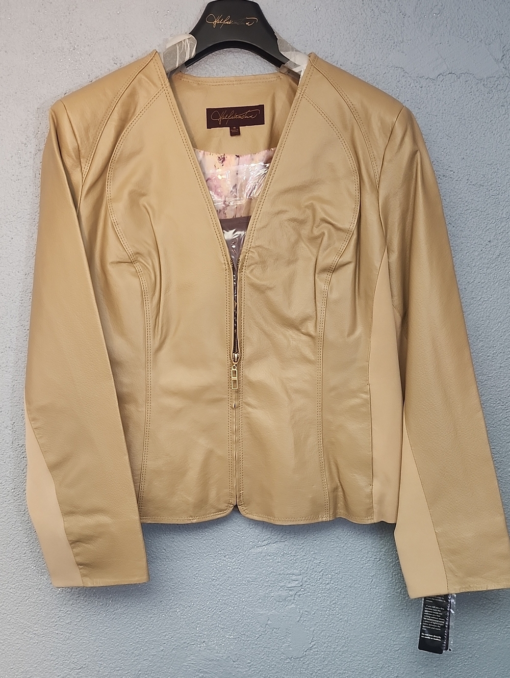 Women's Cream Leather Zip-Front Jacket by Hal Rubenstien